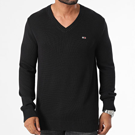 Tommy Jeans - Essential 9429 Maglione nero sottile con scollo a V