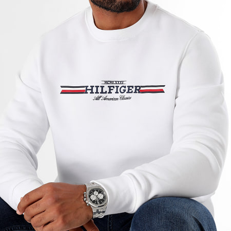 Tommy Hilfiger - Sweat Crewneck Hilfiger Stripe 5530 Blanc