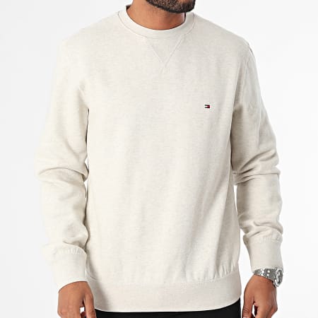 Tommy Hilfiger - Ronde hals essentiële fleece trui 7232 Beige Chiné