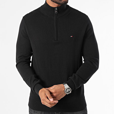 Tommy Hilfiger - Essential Jersey de algodón con cremallera y cuello alto 7331 Negro