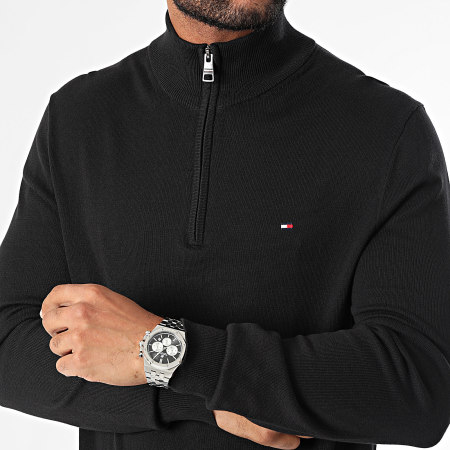 Tommy Hilfiger - Maglione a collo alto in cotone Essential Zip Mock 7331 Nero