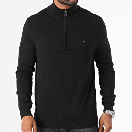 Tommy Hilfiger - Pull Col Montant Zippé Essential Cotton Zip Mock 7331 Noir