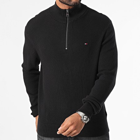 Tommy Hilfiger - Struttura 6527 Maglia nera con zip a collo alto