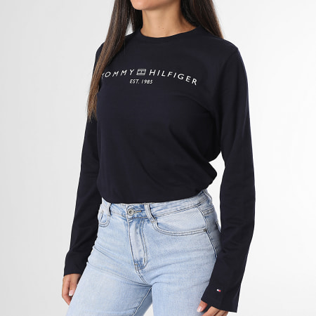 Tommy Hilfiger - Tee Shirt Manches Longues Regular Fit Femme Essential Corp Logo 3620 Bleu Marine