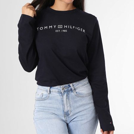 Tommy Hilfiger - Tee Shirt Manches Longues Regular Fit Femme Essential Corp Logo 3620 Bleu Marine