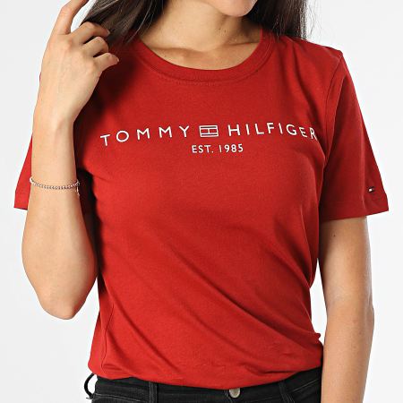 Tommy Hilfiger - Dames-T-shirt Corp Logo 0276 Baksteenrood