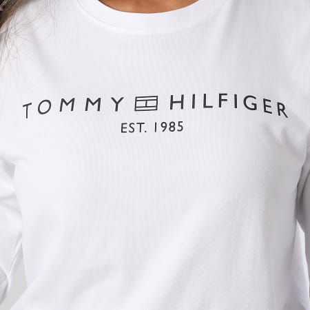 Tommy Hilfiger - Tee Shirt Manches Longues Regular Fit Femme Essential Corp Logo 3620 Blanc