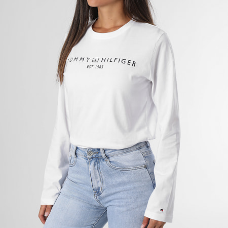 Tommy Hilfiger - Tee Shirt Manches Longues Regular Fit Femme Essential Corp Logo 3620 Blanc