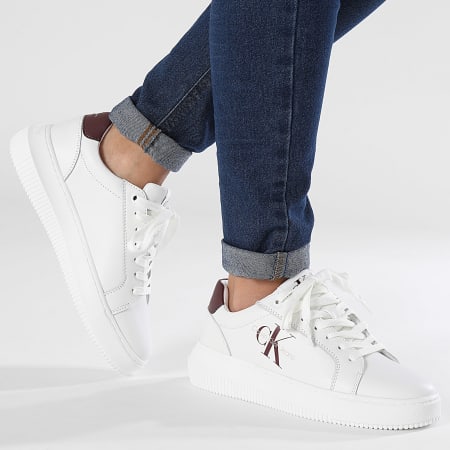 Calvin Klein - Damesschoenen Chunky Cupsole Mono Leather 0823 Bright White Andorra Sneakers