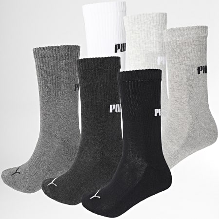 Puma - Lote de 6 pares de calcetines 701229512 Blanco Light Heather Grey Dark Heather Grey Negro