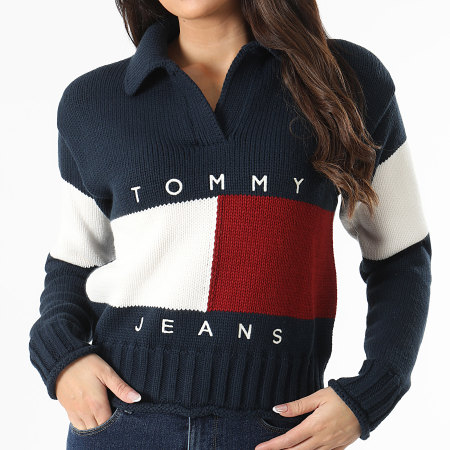 Tommy Jeans - Pull Femme Rwb Flag Ruby 8677 Bleu Marine Rouge Blanc