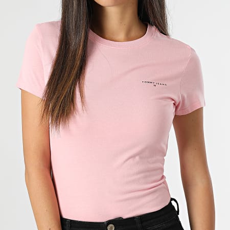 Tommy Jeans - Camiseta de mujer Linear Slim Tee 8785 Rosa