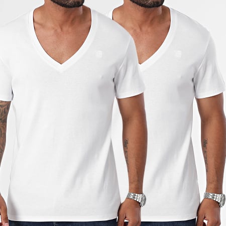 G-Star - Lot De 2 Tee Shirts Col V D25500-124 Blanc