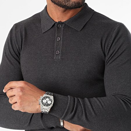 KZR - Charcoal grijs poloshirt met lange mouwen