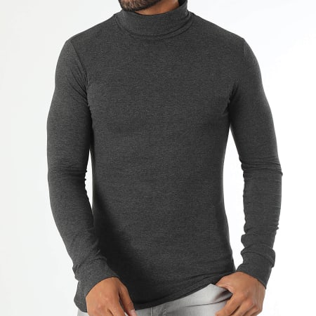 LBO - Lot De 3 Tee Shirts Col Roulé Manches Longues Unis 3479 Noir Bleu Marine Gris Chiné