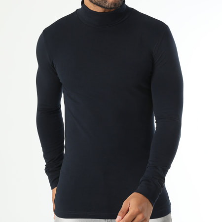 LBO - Lot De 3 Tee Shirts Col Roulé Manches Longues Unis 3479 Noir Bleu Marine Gris Chiné
