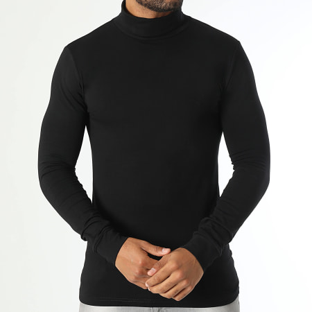LBO - Lot De 3 Tee Shirts Col Roulé Manches Longues Unis 3479 Noir Bleu Marine Gris Chiné