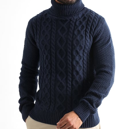 LBO - Pull Col Roulé Torsades 1436 Bleu marine