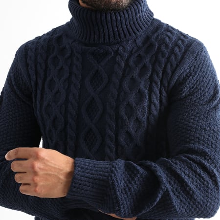 LBO - Pull Col Roulé Torsades 1436 Bleu marine
