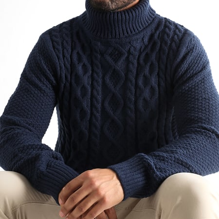 LBO - Pull Col Roulé Torsades 1436 Bleu marine