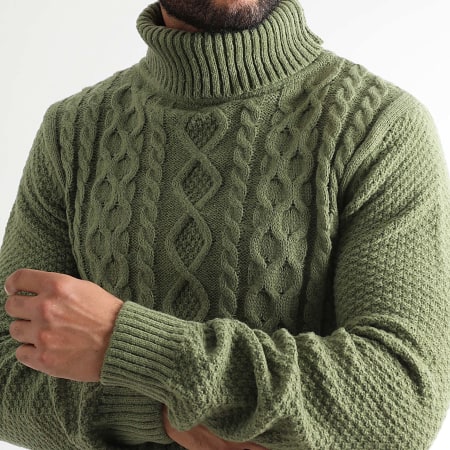 Classic Series - Pull Col Roulé Torsades 1438 Vert Kaki
