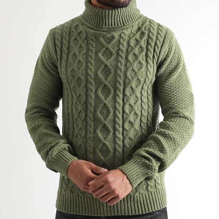 Classic Series - Pull Col Roulé Torsades 1438 Vert Kaki