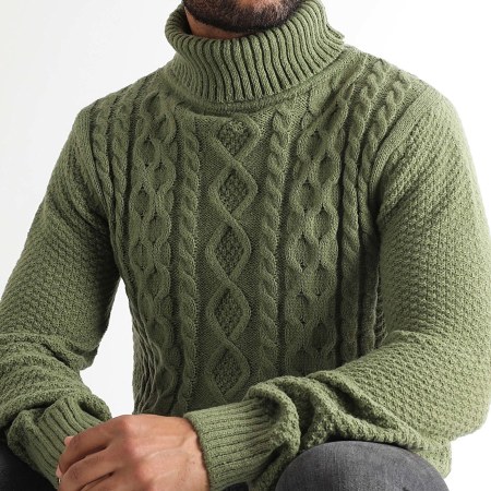 Classic Series - Pull Col Roulé Torsades 1438 Vert Kaki