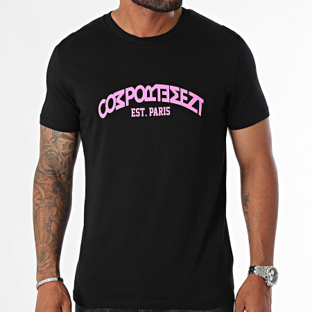 Comportement - Tee Shirt Est. Paris Noir Rose Fluo