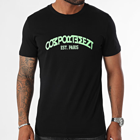 Comportement - T-shirt Est. Parijs Zwart Fluorescerend Groen