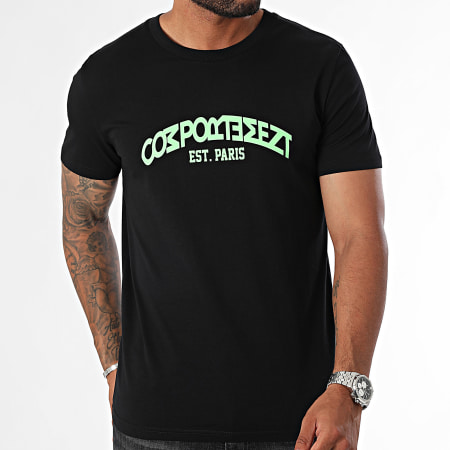 Comportement - Tee Shirt Est. Paris Noir Vert Fluo