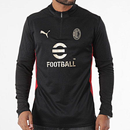 Puma - AC Milan Training 1/4 Zip Top 777501 Negro Rojo Sudadera Cuello Cremallera