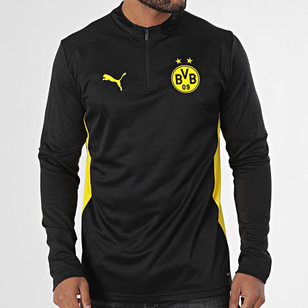 Puma - Tee Shirt Manches Longues Col Zippé BVB 09 Training 1/4 Zip Top 777610 Noir Jaune