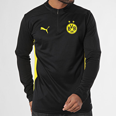 Puma - Tee Shirt Manches Longues Col Zippé BVB 09 Training 1/4 Zip Top 777610 Noir Jaune