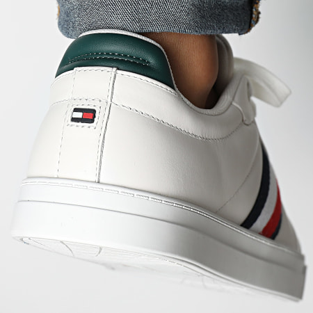 Tommy Hilfiger - Icon Court Leren Strepen 5163 Oude Witte Sneakers