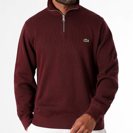 Jersey con logo bordado de cocodrilo y cuello con cremallera Burdeos