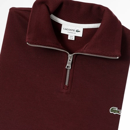 Pull Col Zippe Logo Brode Crocodile Bordeaux