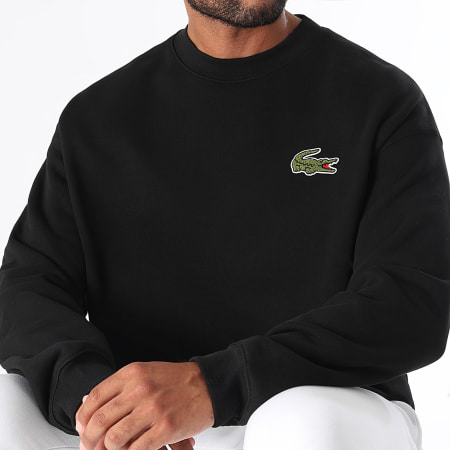 Top in felpa con girocollo e logo coccodrillo ricamato Nero