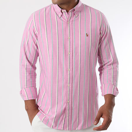 Polo Ralph Lauren - Chemise Manches Longues A Rayures Custom Fit Calssics Rose