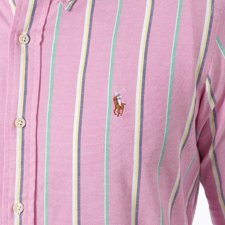 Polo Ralph Lauren - Camisa de manga larga a rayas rosa de Custom Fit Calssics