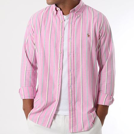 Polo Ralph Lauren - Chemise Manches Longues A Rayures Custom Fit Calssics Rose