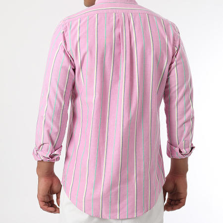 Polo Ralph Lauren - Camisa de manga larga a rayas rosa de Custom Fit Calssics