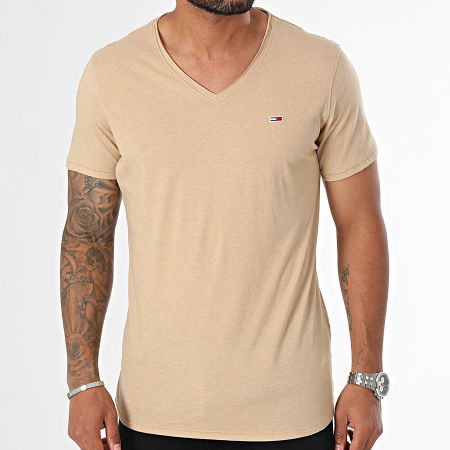 Tommy Jeans - Tee Shirt Col V Slim Jaspe 9587 Beige