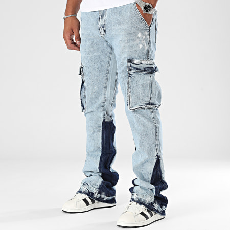 Project X Paris - Pantaloni Cargo Flare Jean T249034 Blu Denim