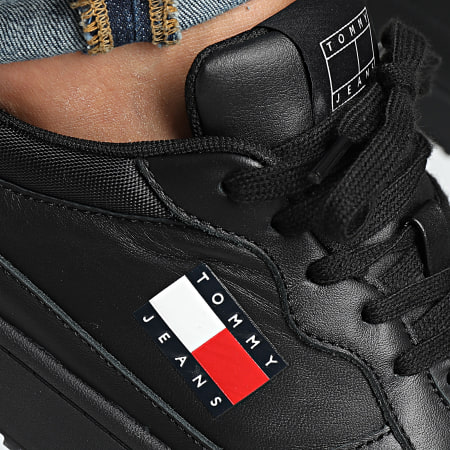 Tommy Jeans - Cupsole leren essentiële 1443 zwarte sneakers