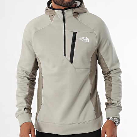 The North Face - MA A893R Sudadera beige con capucha y cuello de cremallera