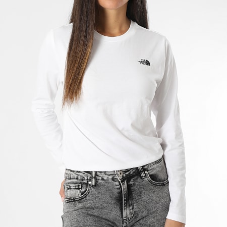 The North Face Dames T shirt met lange mouwen en eenvoudige koepel A87QP Wit Ryses