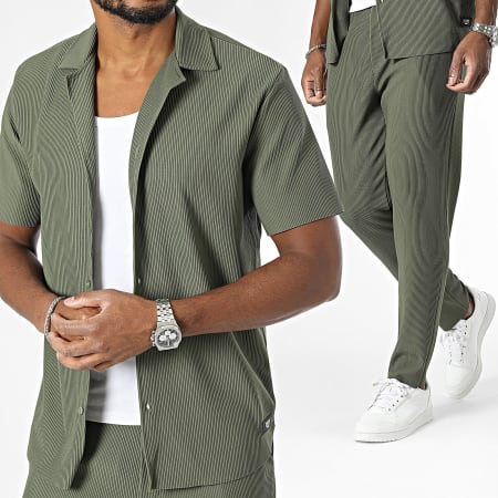 Zelys Paris - Set camicia e pantaloni a maniche corte verde cachi