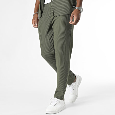 Zelys Paris - Conjunto de camisa y pantalón de manga corta verde caqui