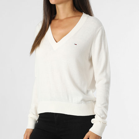 Tommy Jeans - Pull Col V Femme Essential 8670 Beige