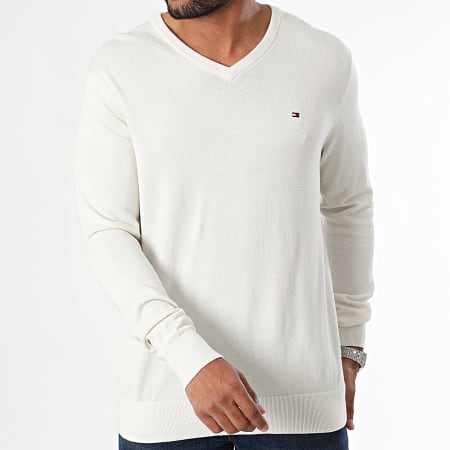 Tommy Hilfiger - Essential Cotton 4745 Jersey beige claro con cuello en V